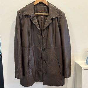 DANIER Like New Longline Leather Button Blazer Jacket Chocolate Brown Medium